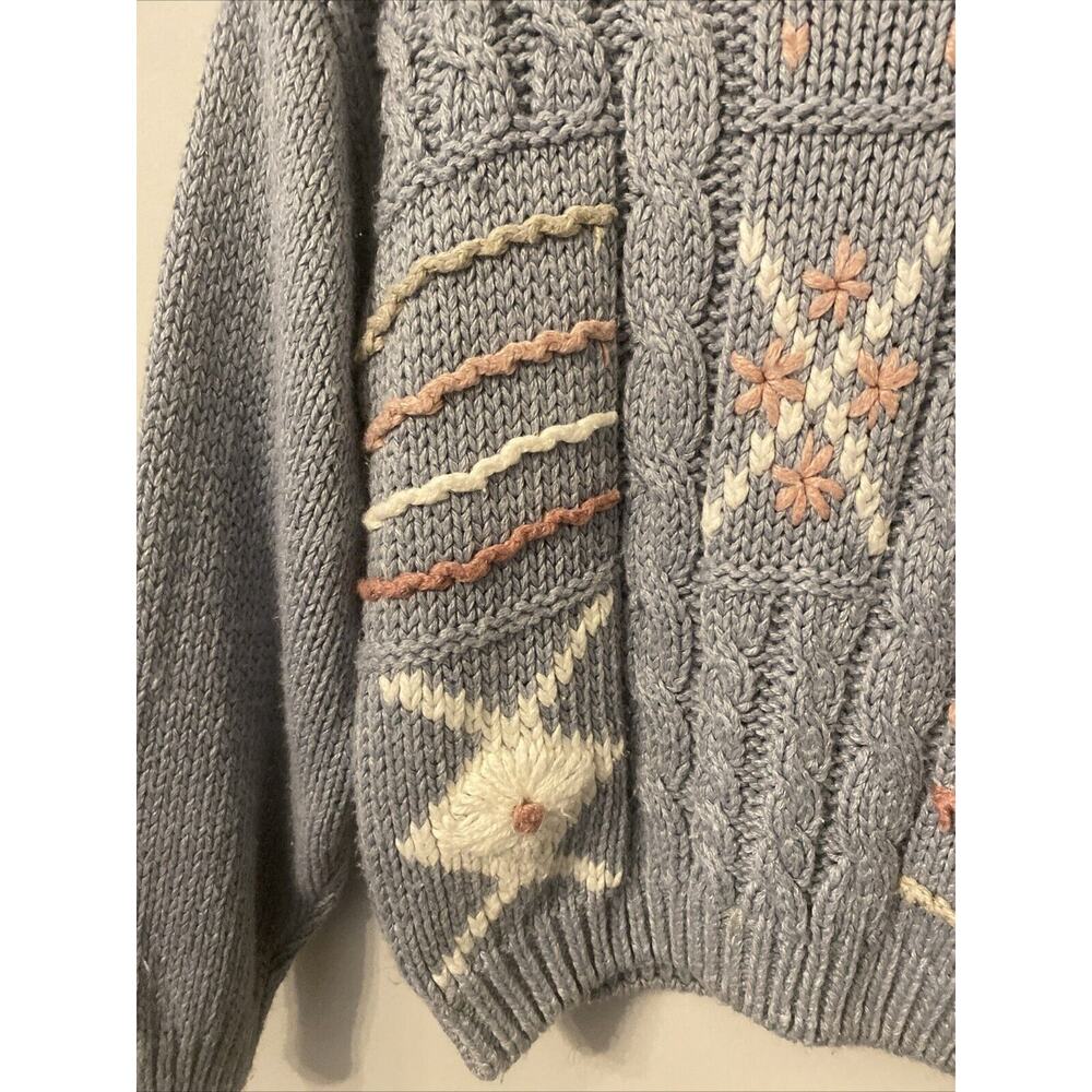 Vintage Hunters Run Blue Knitted By Hand Sweater Womens Size Large - Picture 4 of 8